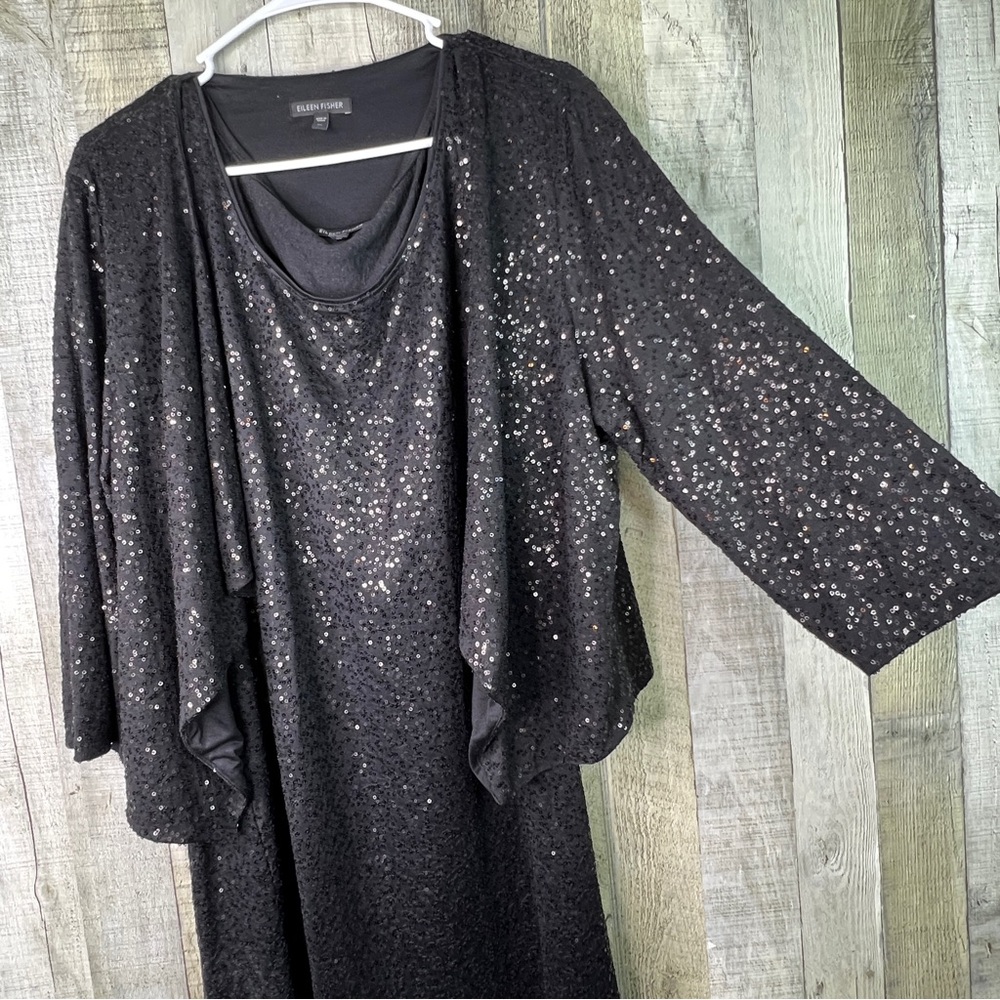 Eileen Fisher XL Sleeveless Crewneck Sequin Dress with Matching Sequin Jacket - Picture 3 of 11